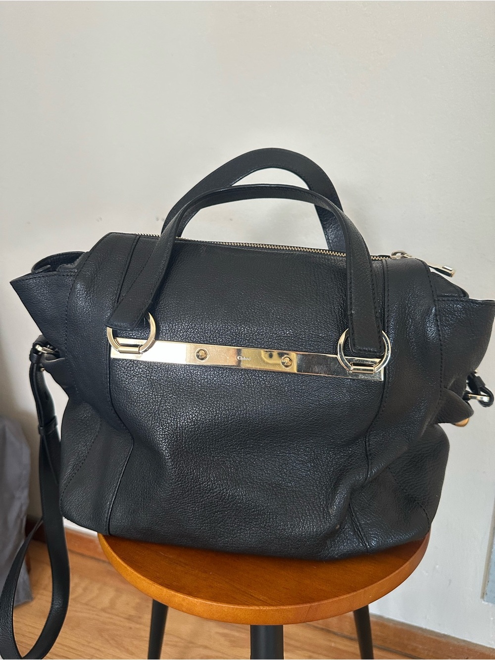Chloe Bridget Medium Satchel Handbag in Black Grained Leather